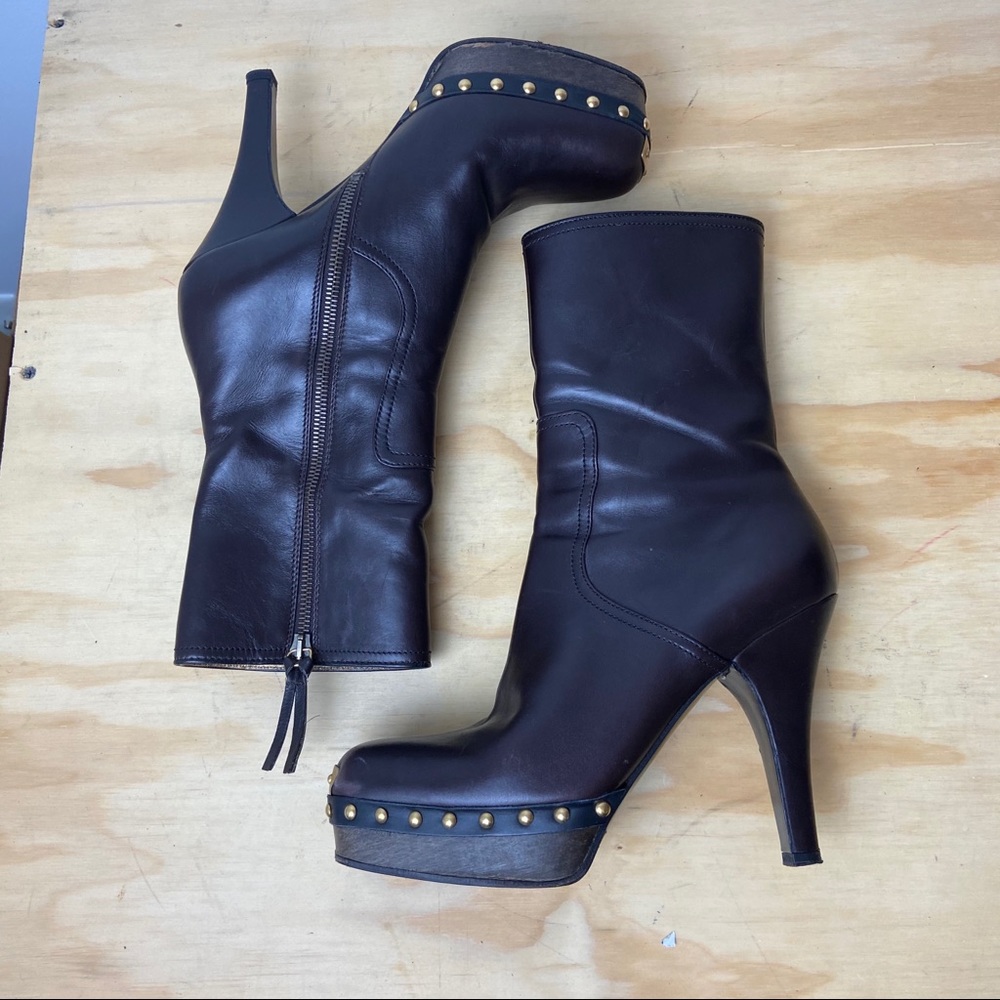 Miu Miu Black leather Platform Booties Size 37.5